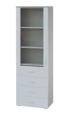 LE - 64 skříň léková prosklená, levá, korpus šedý, dvířka bílá